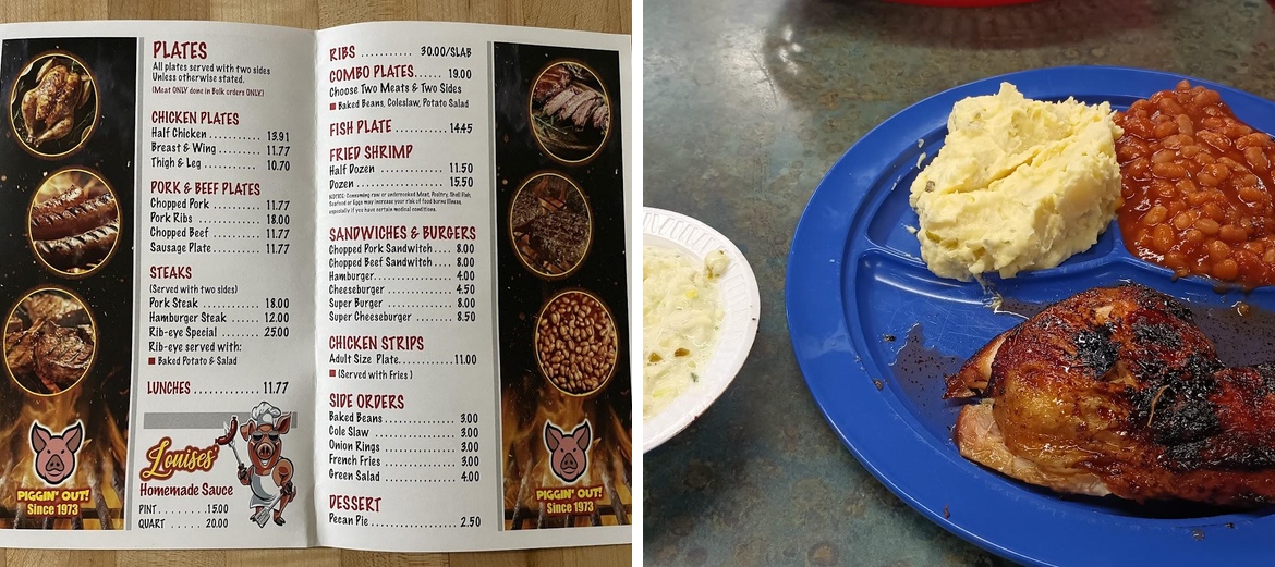 Louise Open Pit Barbeque Menu